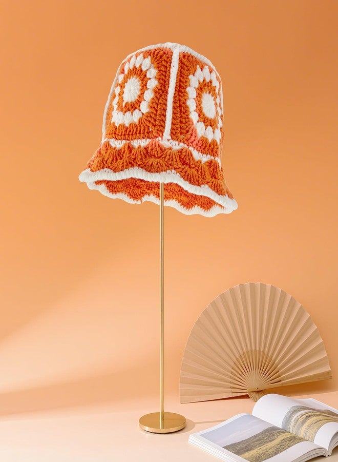 YLZZMDQSZ Crochet Bucket Hat for Women, Handmade Knitted Crochet Hats Breathable Foldable, Bucket Hat with Floral Knitted for Summer Beach, Outdoor, Vacation, Fishing and Fashion (Orange) - Image 4